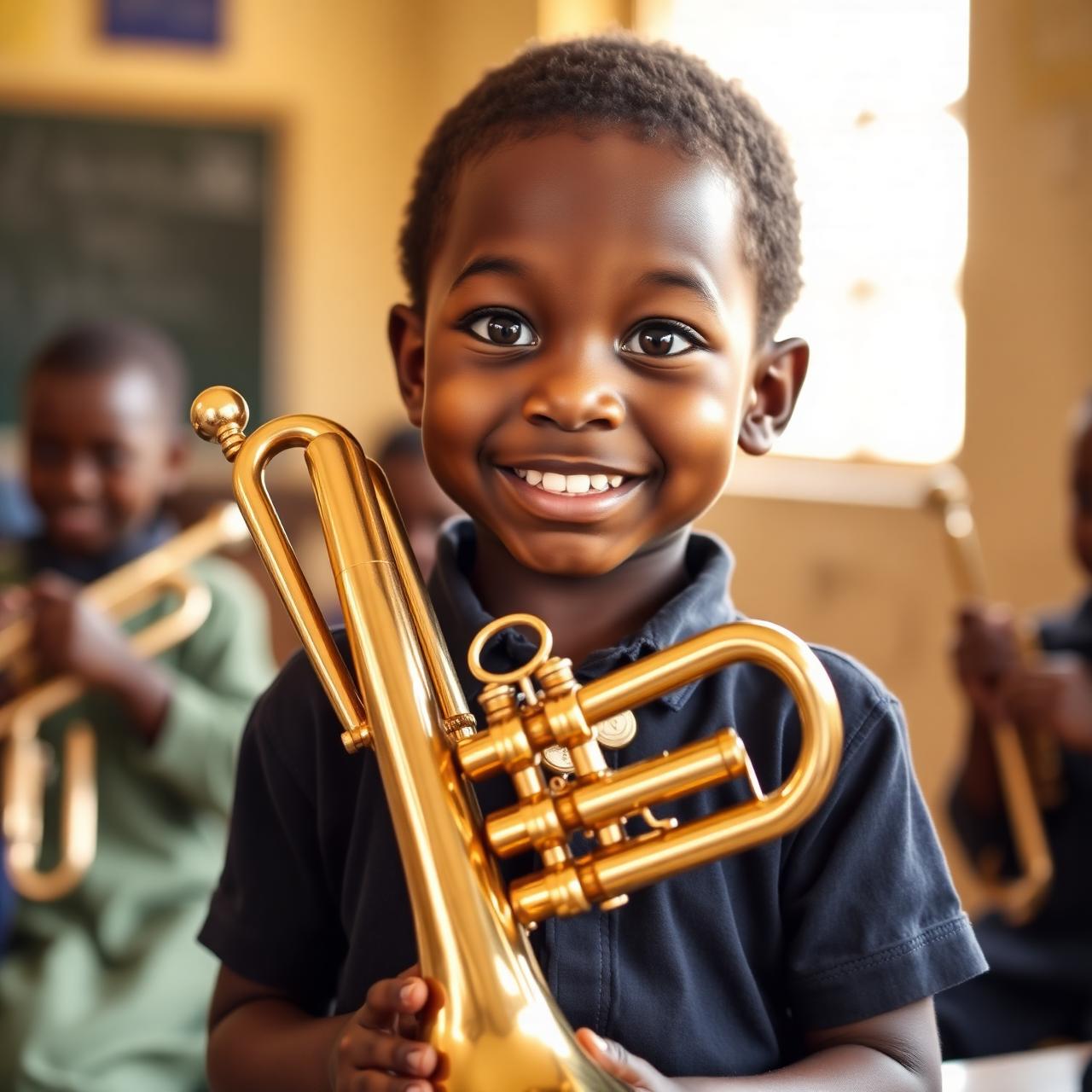 Child holding trumpet